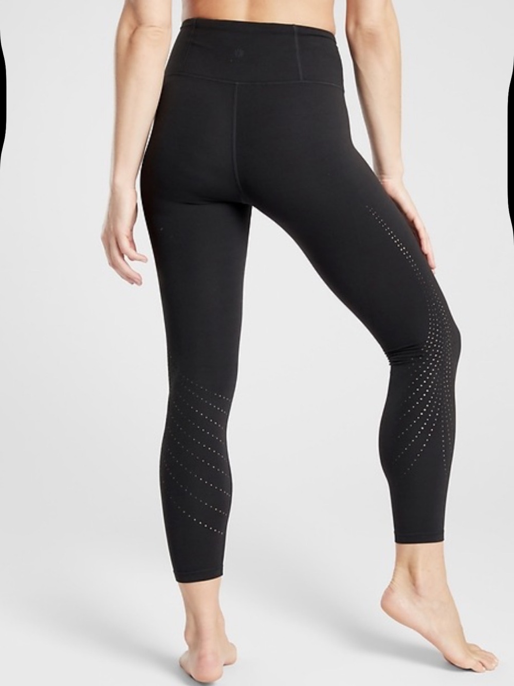 Black High-Waist Performance Leggings with Laser-Cut Detail worn once